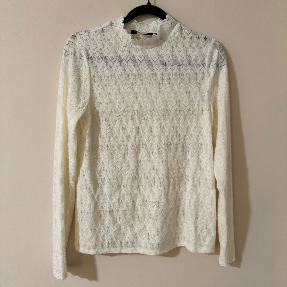 Lands' End Cream Lace Mock Neck Top Sz S